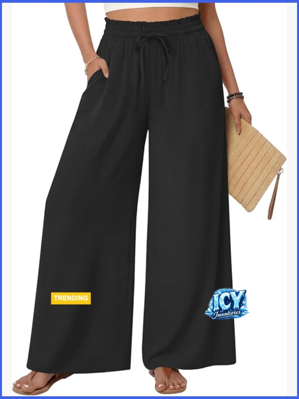 Wide Leg Palazzo Pants Dressy Flowy High Waist Drawstring Beach Boho Trousers